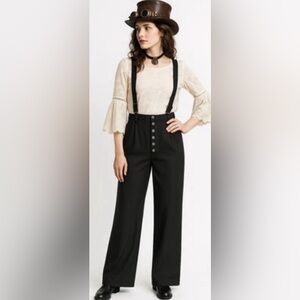 Disturbia Pants Tilda High Waist Wide Leg Pinstripe Suspenders Steampunk Sz 10